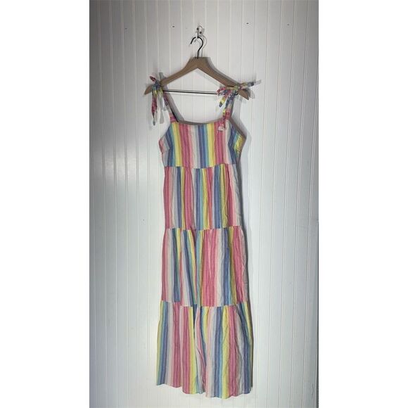 Draper James Dresses & Skirts - Draper James RSVP M rainbow stripe tiered maxi sundress cottagecore picnic Linen
